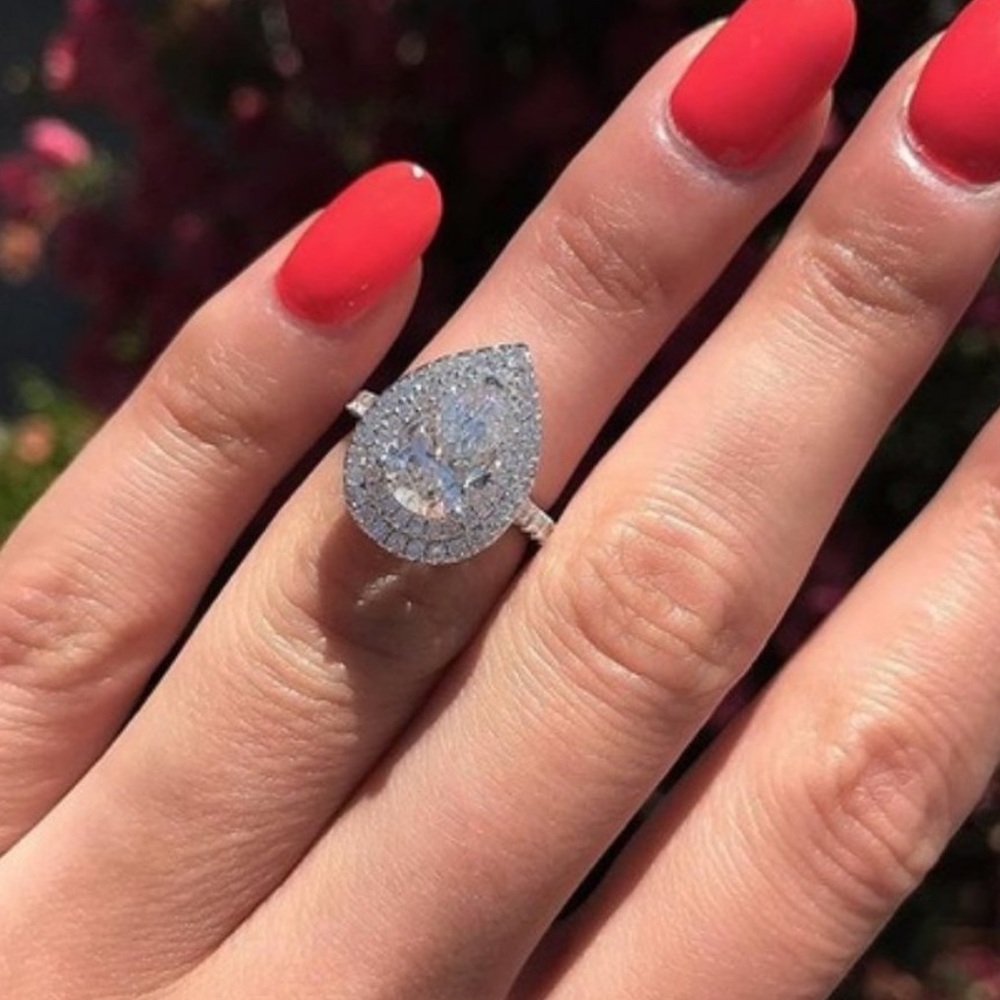 💍925 SILVER PEAR CUT TEARDROP DIAMOND HALO RING💍 - Picture 2 of 5